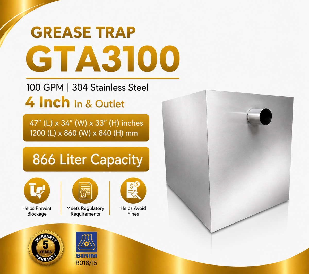 Grease Trap GTA3100 | 100 GPM | 866 Liter Capacity