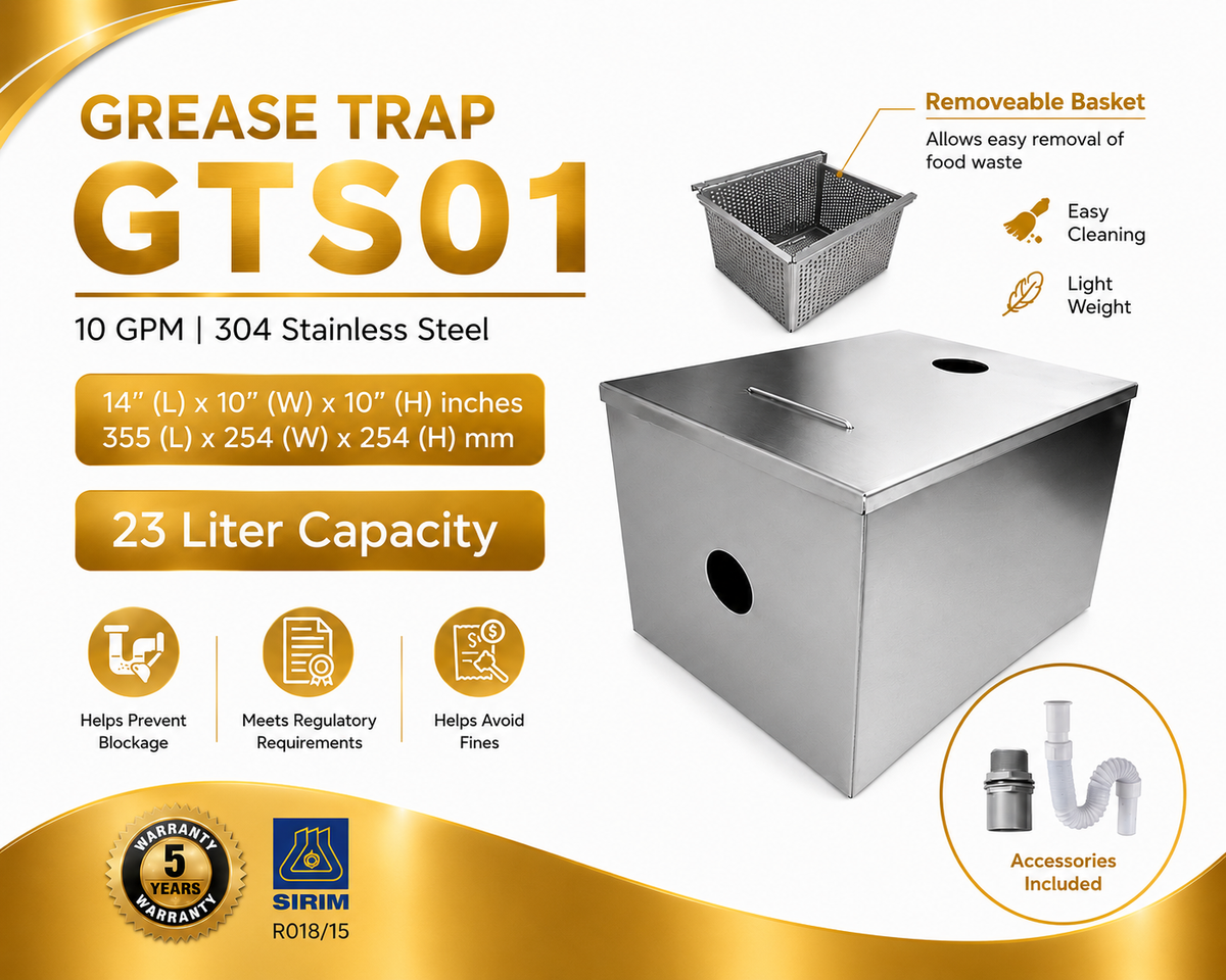 Undersink Grease Trap GTS01 | 10 GPM | 23 Liter Capacity